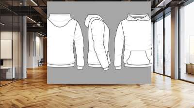 Male hoodie sweatshirt in front, back and side views Wall mural