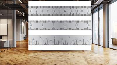 Metallic school rulers with inch and centimeter measuring scale vector illustration isolated on white background Wall mural