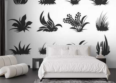 Monochrome grass and lawn vector silhouettes illustration Wall mural