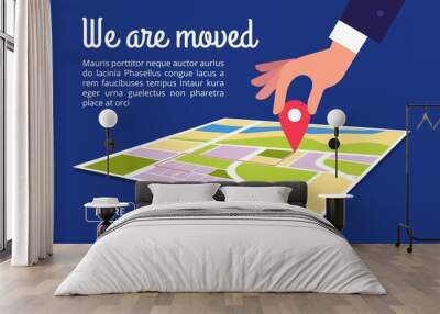 Moving concept. Changing address, new location on navigation map vector background. Illustration of we moved navigation banner Wall mural