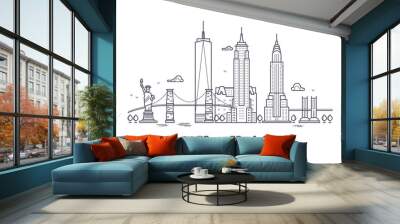 New York city outline skyline, nyc line silhouette, usa tourist and travel vector concept Wall mural