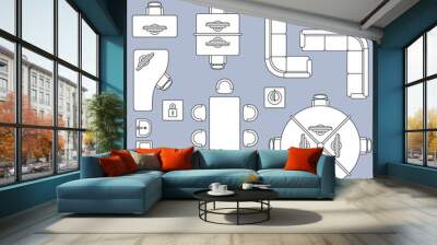 office meeting furnitures, architecture plan vector line icons Wall mural