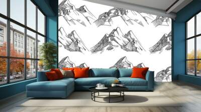 Pencil sketched mountains seamless pattern monochrome black background. Vector illustration Wall mural