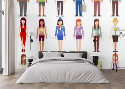 People in casual clothes flat icons set. People young male and female. Person set business and fashion people. Vector illustration Wall mural