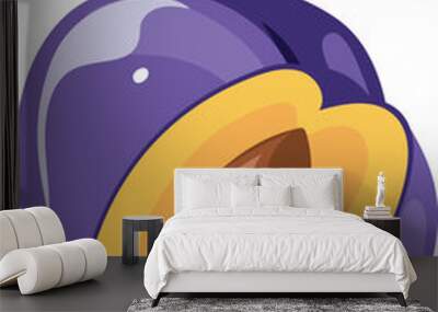 Plum half cut and whole fruit cartoon icon Wall mural