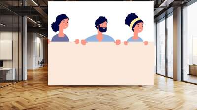 Protesters group. Young activists, people crowd holding blank placard. Man woman demonstration vector concept. Illustration protest and demonstration, young people with placard Wall mural