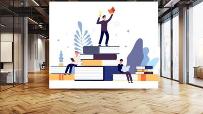 Reading concept. People read books, creative student have new idea from book. Interested man in learning literature, guys with textbooks vector illustration. People read book, students studying Wall mural