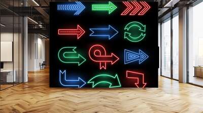 Retro neon direction arrow vector signs, icons Wall mural