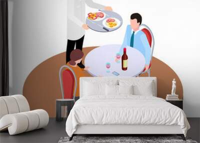 Romantic dating in restaurant isometric vector illustration. Romantic dating dinner couple man and woman Wall mural