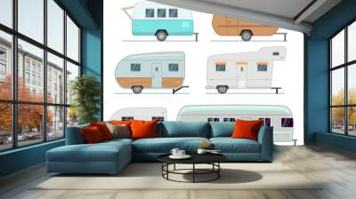 Rv camping trailers, travel mobile home, caravan vector set isolated Wall mural