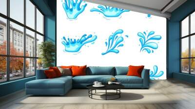 Sea water waves collection. Wave clipart, ocean flow game elements. Isolated cartoon river splash, energy blue liquid swirls recent vector set Wall mural