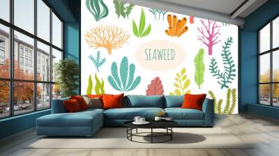 Seaweeds. Aquarium plants, underwater planting. Vector seaweed silhouette isolated set Wall mural