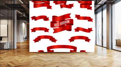 Silk red 3d ribbon banners vector set isolated Wall mural