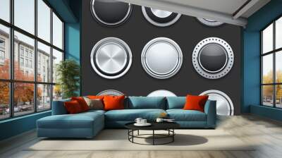 Silver metal chrome vector buttons set Wall mural