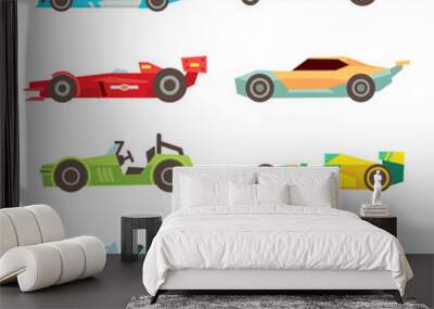 Sport racing car flat vector icons isolated on white Wall mural