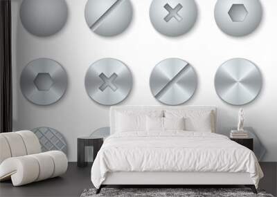 Steel screws, nuts, bolts, rivets heads vector set Wall mural