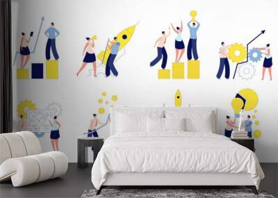 Successful business startup. People boosting, idea start and accelerating innovation development. Modern creative team vector illustration. Startup teamwork, strategy idea and partnership Wall mural