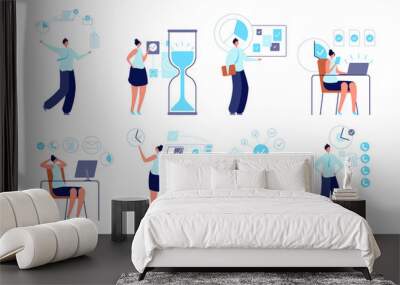 Successful time management. Entrepreneur organizing activity, manager planning work. Tasks or schedule, productive office vector illustration. Business entrepreneur, management professional Wall mural