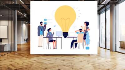 Teamwork concept. Creative idea, working process vector illustration. Flat business characters, brainstorm, implementation of new idea. Men women work. Brainstorming teamwork, idea illustration Wall mural