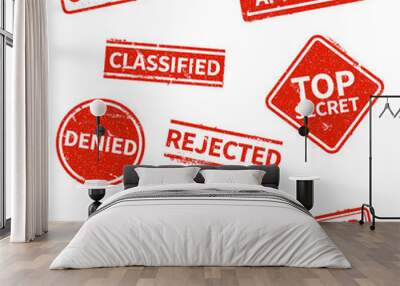 Top secret, rejected, approved, classified, confidential, denied and censored red grunge business stamps isolated on white background Wall mural