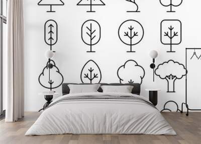 Tree thin line vector icons set Wall mural