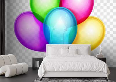 Vector colorful balloons, birthday decoration isolated on transparent background Wall mural