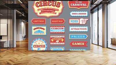 Vintage circus labels and carnival signboards vector collection. Illustration of circus label, show banner entertainment Wall mural