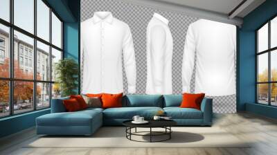 White blank male shirt with long sleeves in front, side, back views. Realistic vector template isolated Wall mural