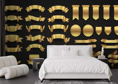 Wrapping gold banner ribbons, elegant golden design elements Wall mural