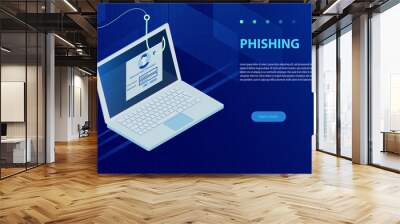 Login into account and fishing hook. Internet phishing, hacked login and password.  Wall mural