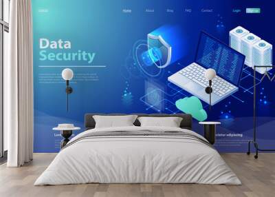 Security Data Protection concept. Isometric concept protection network and data. Data network management Wall mural