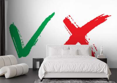 Vector illustration with green and red hand drawn  grungy check mark. Green check mark icon.  Wall mural