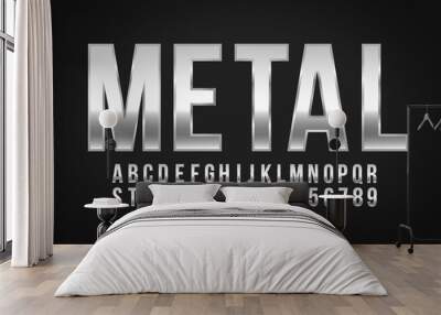 Font alphabet number Metal effect vector Wall mural