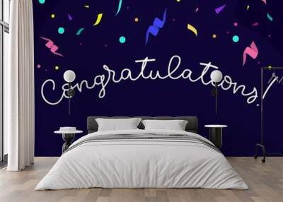 Congratulations banner design in flat style with confetti, ribbons and lettering. Greeting card design template. Vector illustration Wall mural