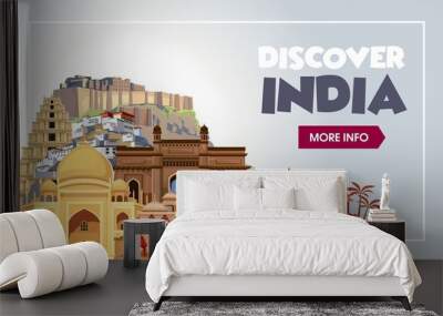 discover india travel banner. trip to india design concept. india travel illustration. travel promo  Wall mural