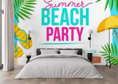 Summer beach party poster. Summer party colorful invitation. Vector summer background Wall mural