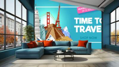 Travel promo banner design for travel agency. Vector illustration Wall mural