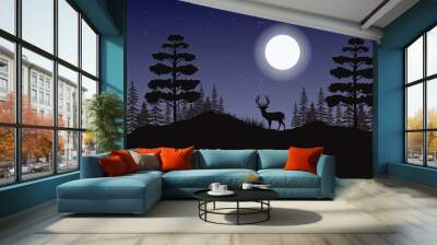 Rural  moon night mountain lanscape at Asian Wall mural