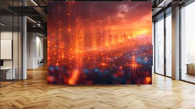 A dynamic stock market graph with glowing lights, representing financial data and economic trends. Wall mural