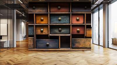 a wooden drawer with drawers

 Wall mural