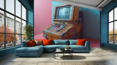 an old computer with a screen.

 Wall mural