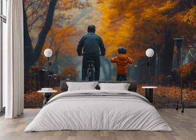 family walking in autumn park Wall mural