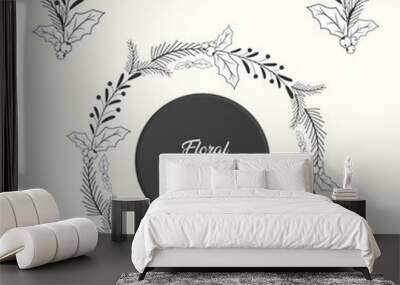 Hand drawn floral wreath and laurel frame circle with leaf and flower Wall mural