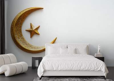 Ramadan white background banner golden crescent moon Islamic eid greeting card Wall mural