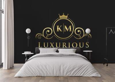 Initial KM Letter Royal Luxury Logo template in vector art for Restaurant, Royalty, Boutique, Cafe, Hotel, Heraldic, Jewelry, Fashion and other vector illustration. Wall mural