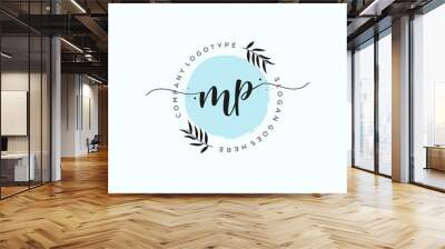 initial MP Feminine logo beauty monogram and elegant logo design, handwriting logo of initial signature, wedding, fashion, floral and botanical with creative template. Wall mural