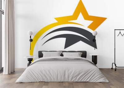 Gold Star Swoosh Logo Icon Wall mural