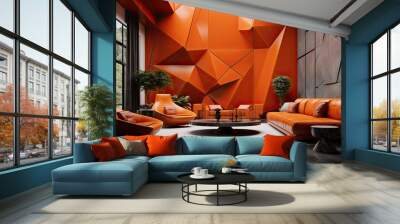 An isolated modern interior design with a vibrant orange hue, geometric shapes, and a hint of luxury Wall mural