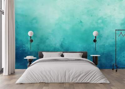 blue green watercolor , grainy noise grungy spray texture color gradient rough abstract retro vibe background shine bright light and glow , template empty space Wall mural