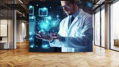 Medicine doctor touching on digital tablet and hologram modern virtual screen interface icons, Medical technology and futuristic concept. Wall mural